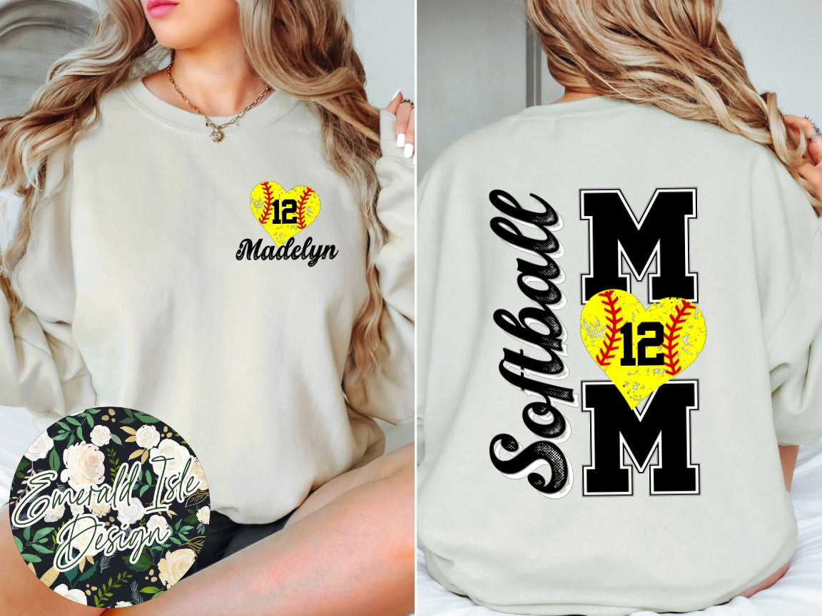Custom Softball Mom with Name and Number Customization