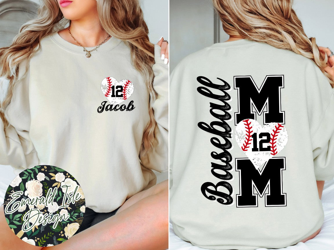 Custom Baseball Mom with Name and Number Customization