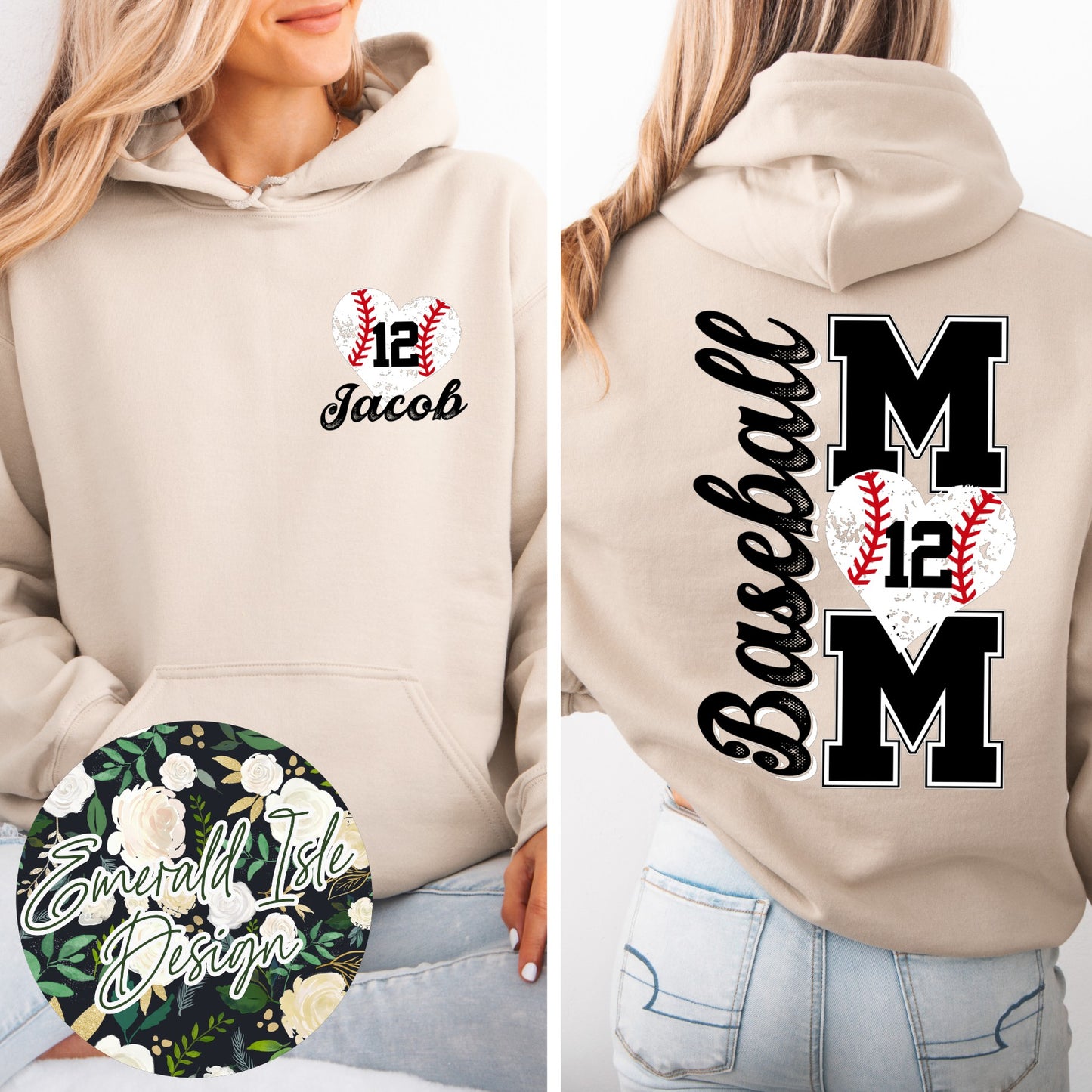 Custom Baseball Mom with Name and Number Customization
