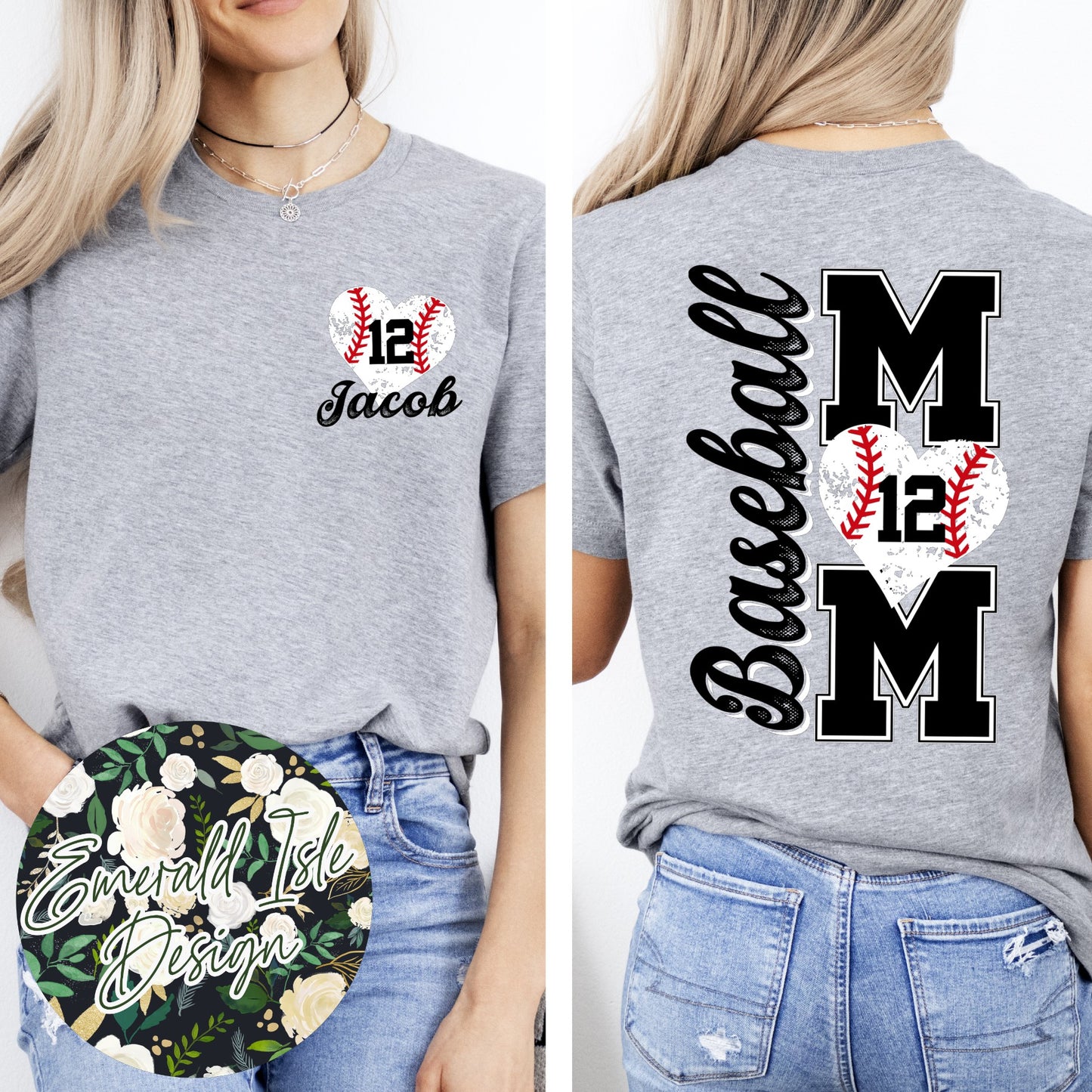 Custom Baseball Mom with Name and Number Customization
