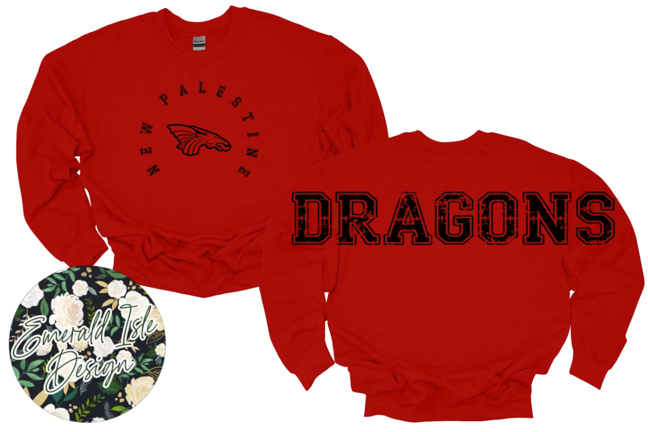 New Palestine Dragons Oversized Horizontal Design on Crewneck Sweatshirt
