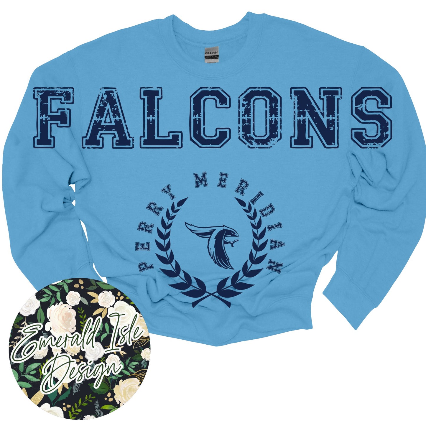 Perry Meridian Falcons Oversized Horizontal Design on Crewneck Sweatshirt