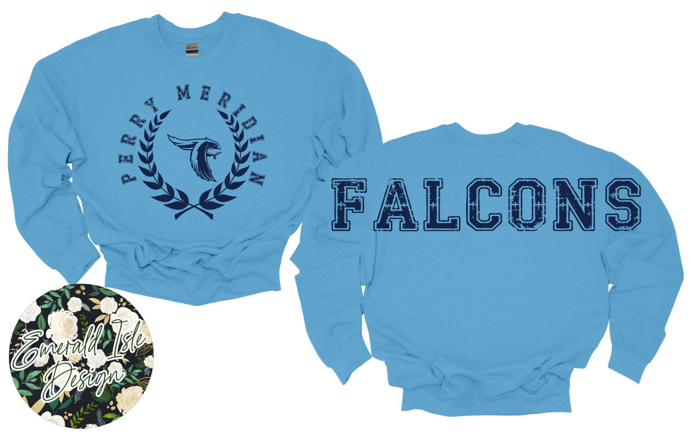 Perry Meridian Falcons Oversized Horizontal Design Style 2 on Crewneck Sweatshirt