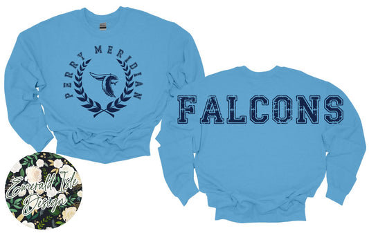 Perry Meridian Falcons Oversized Horizontal Design Style 2 on Crewneck Sweatshirt