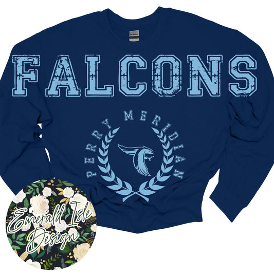 Perry Meridian Falcons Oversized Horizontal Design on Crewneck Sweatshirt