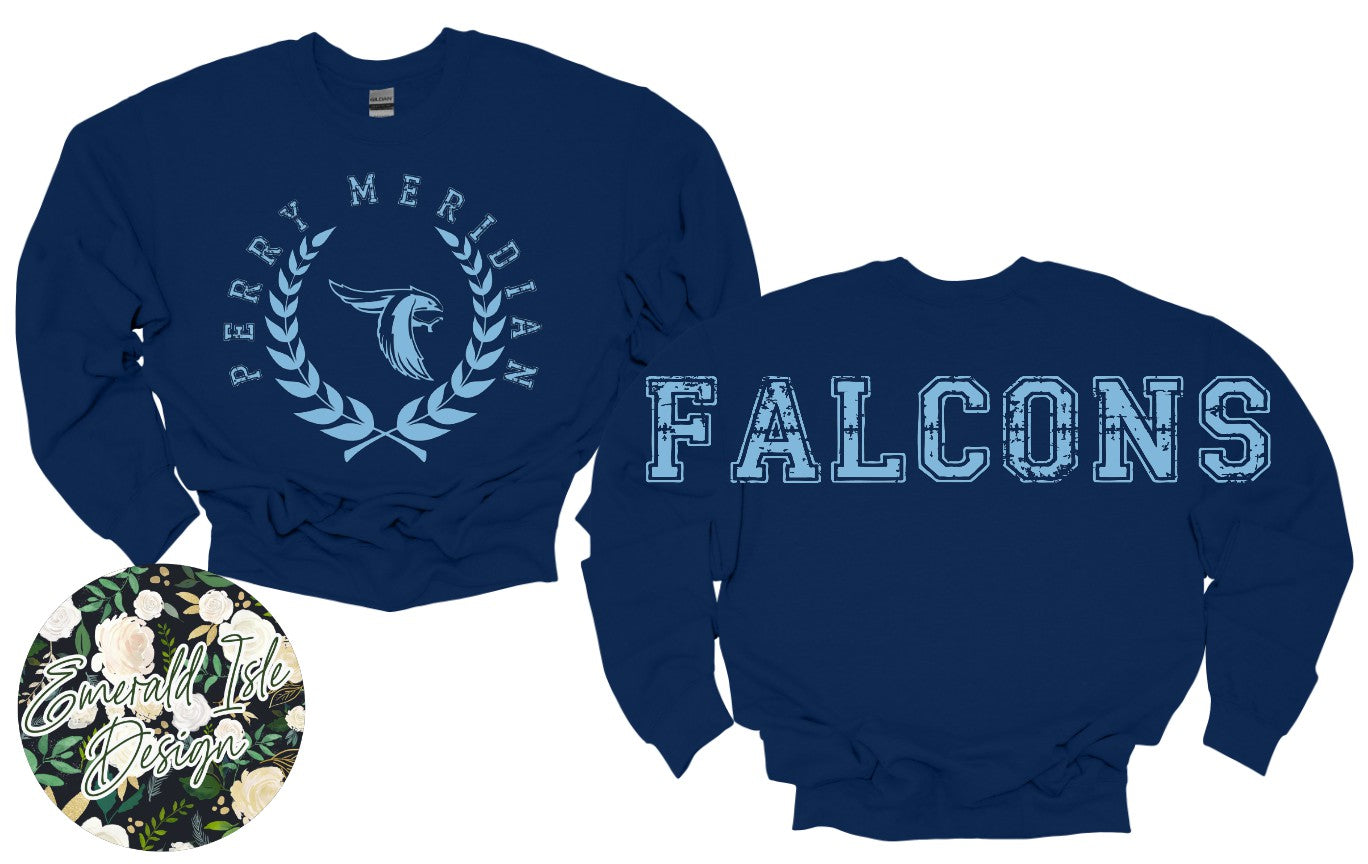 Perry Meridian Falcons Oversized Horizontal Design Style 2 on Crewneck Sweatshirt