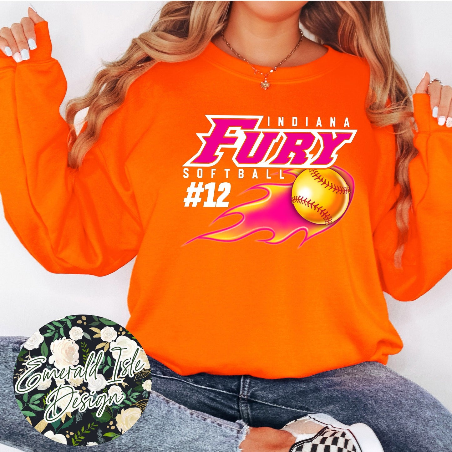 **Custom Number** Fire Softball Indiana Fury Design on Gildan Unisex Apparel