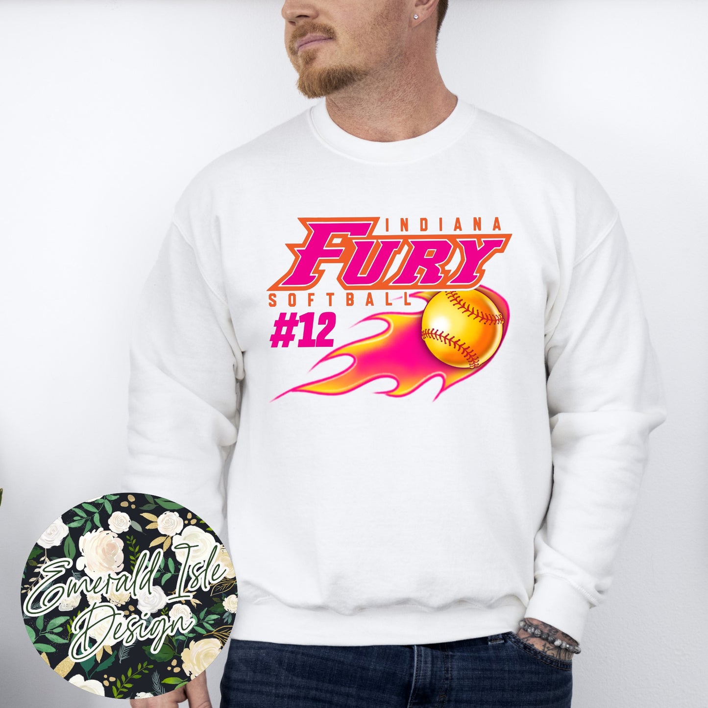 **Custom Number** Fire Softball Indiana Fury Design on Gildan Unisex Apparel