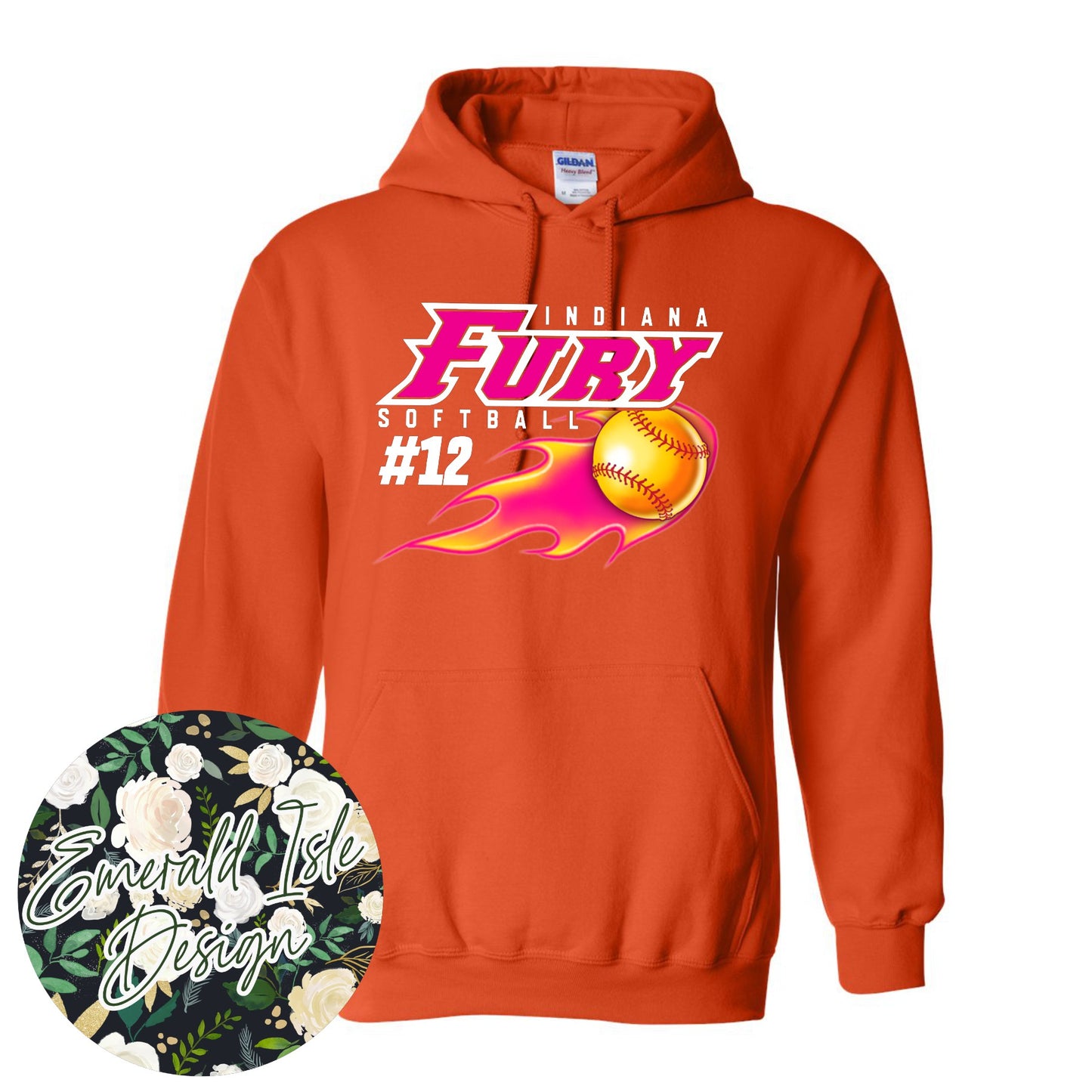 **Custom Number** Fire Softball Indiana Fury Design on Gildan Unisex Apparel