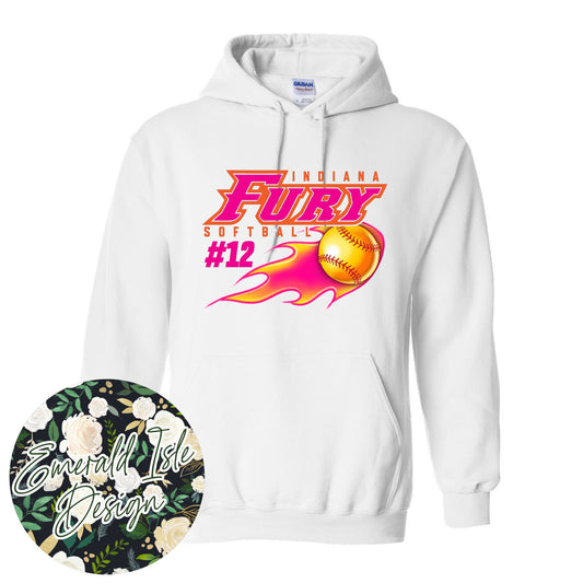 **Custom Number** Fire Softball Indiana Fury Design on Gildan Unisex Apparel