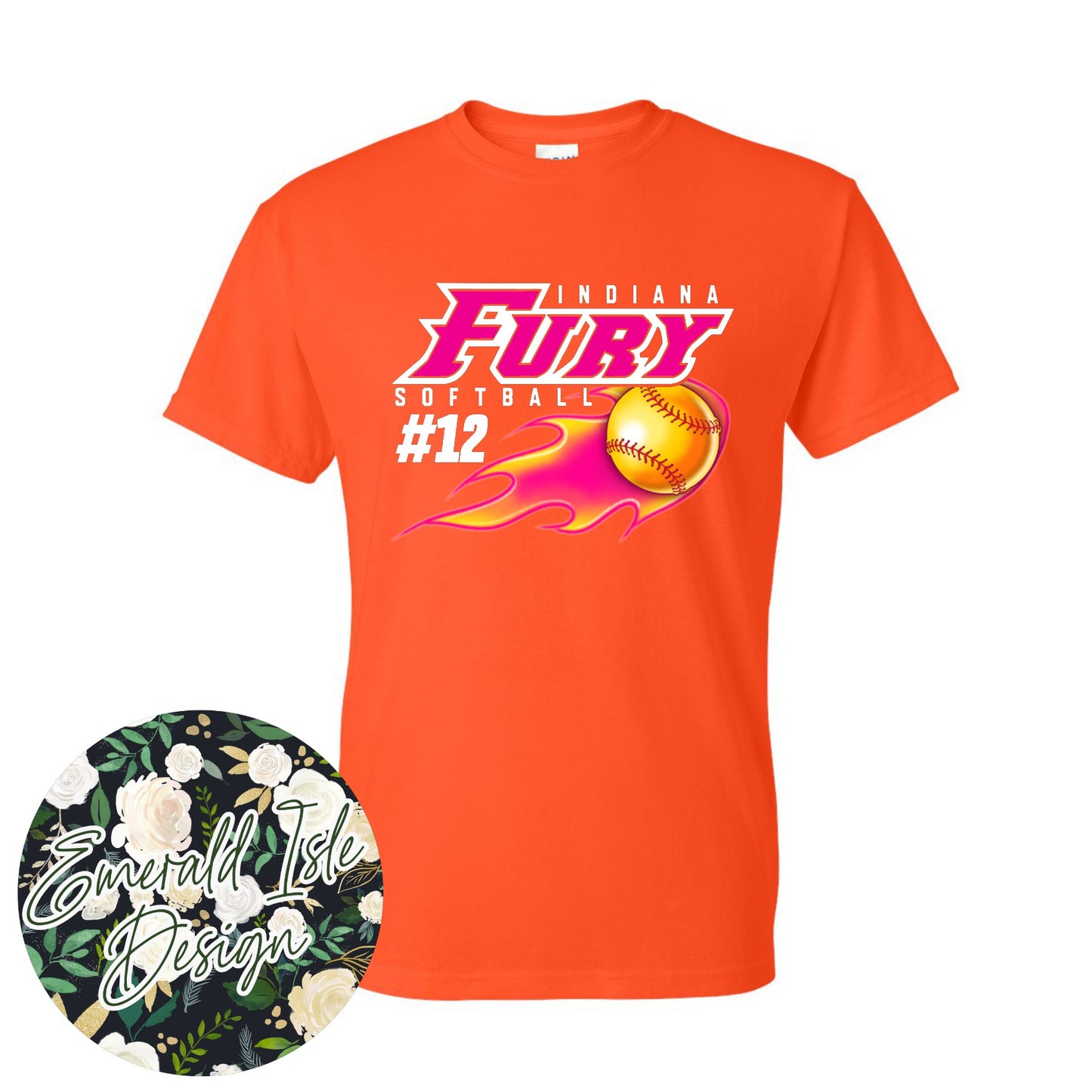 **Custom Number** Fire Softball Indiana Fury Design on Gildan Unisex Apparel
