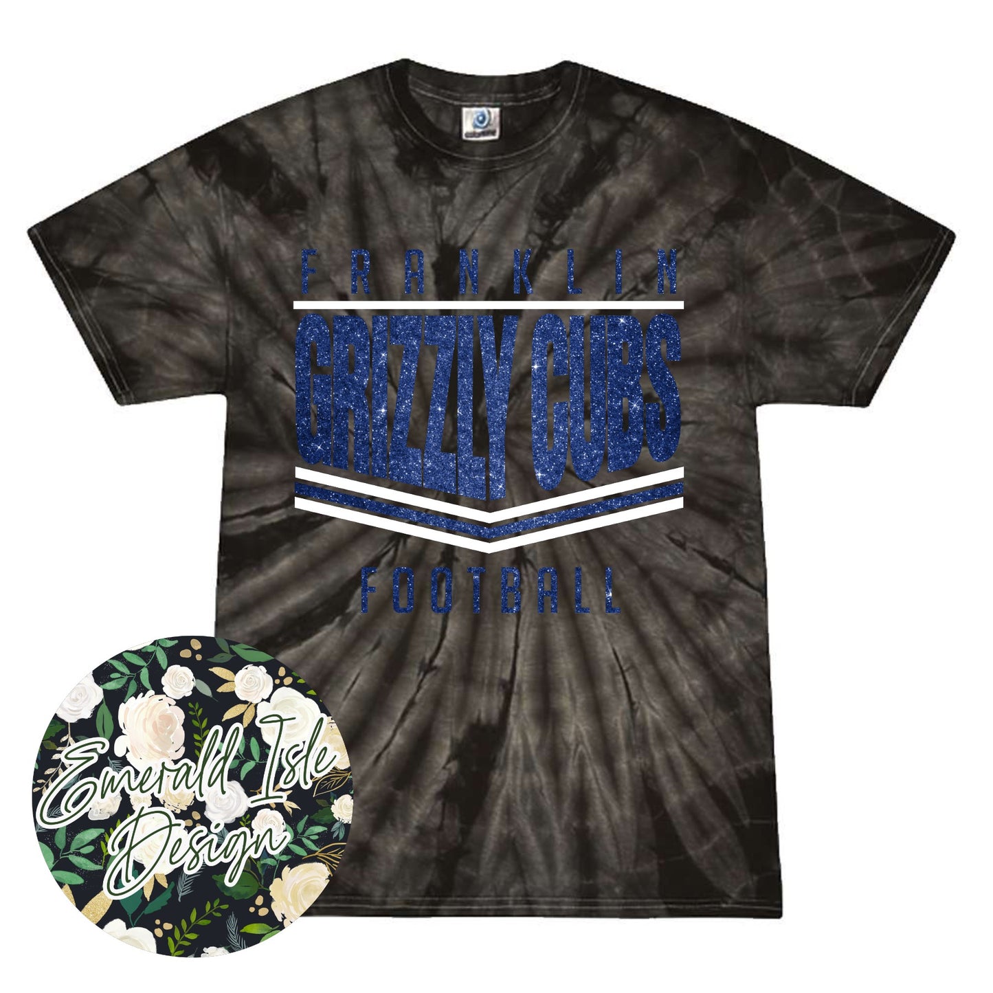 Franklin Grizzly Cubs Glitter Stripes Design on Tie Dye with Option for Custom Word at the Bottom
