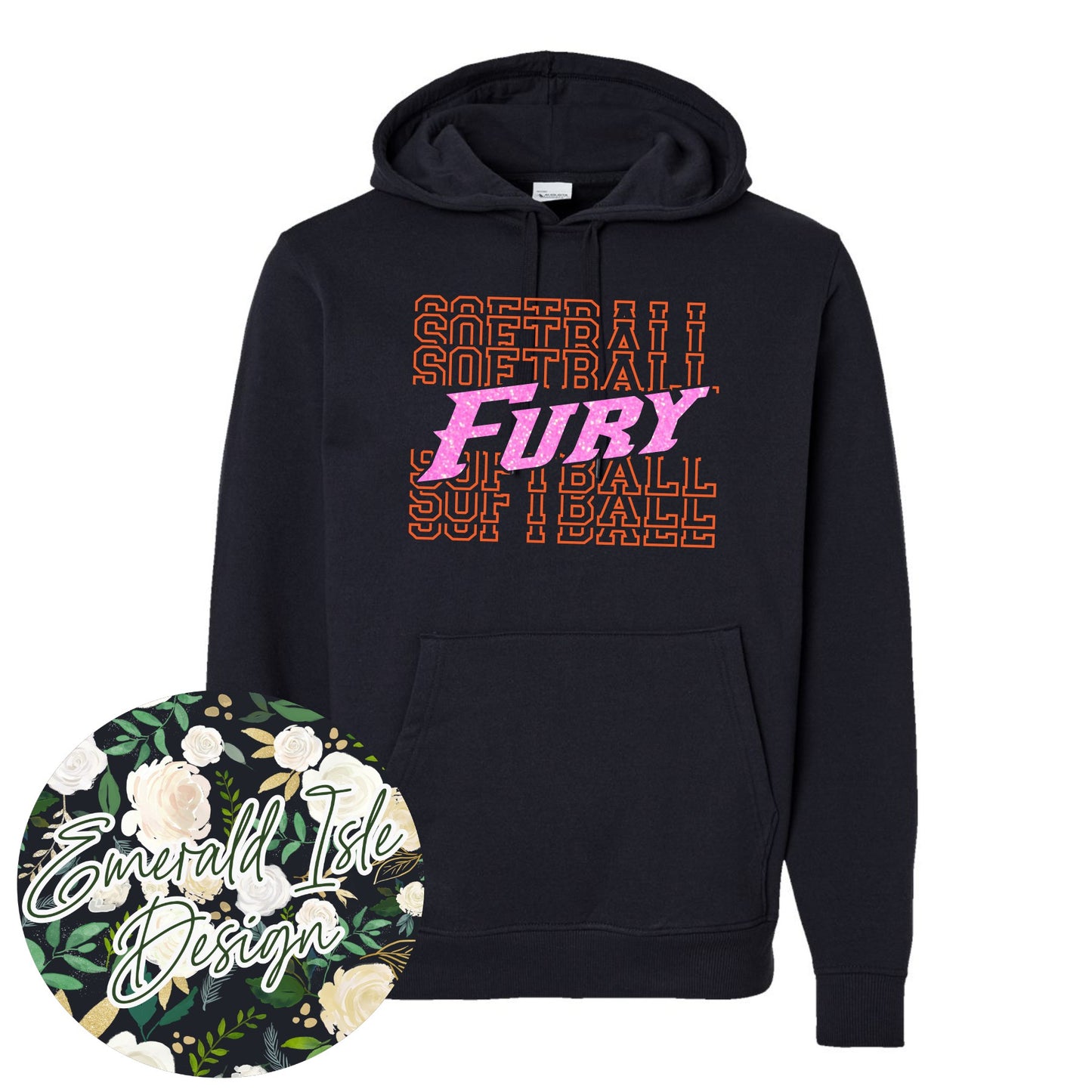 Fury Softball Repeat Design with Option of Glitter or Metallic Puff On Augusta Performance Apparel