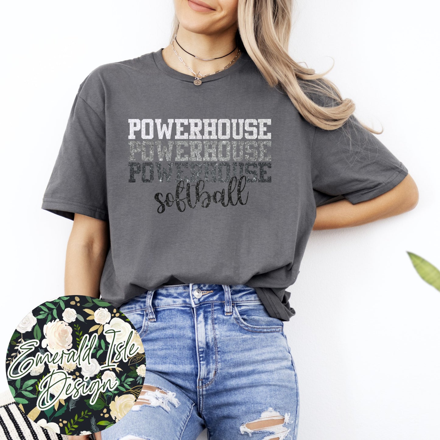 Powerhouse Softball Stacked **GLITTER** Design