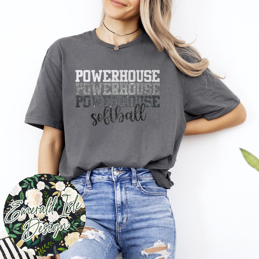 Powerhouse Softball Stacked **GLITTER** Design