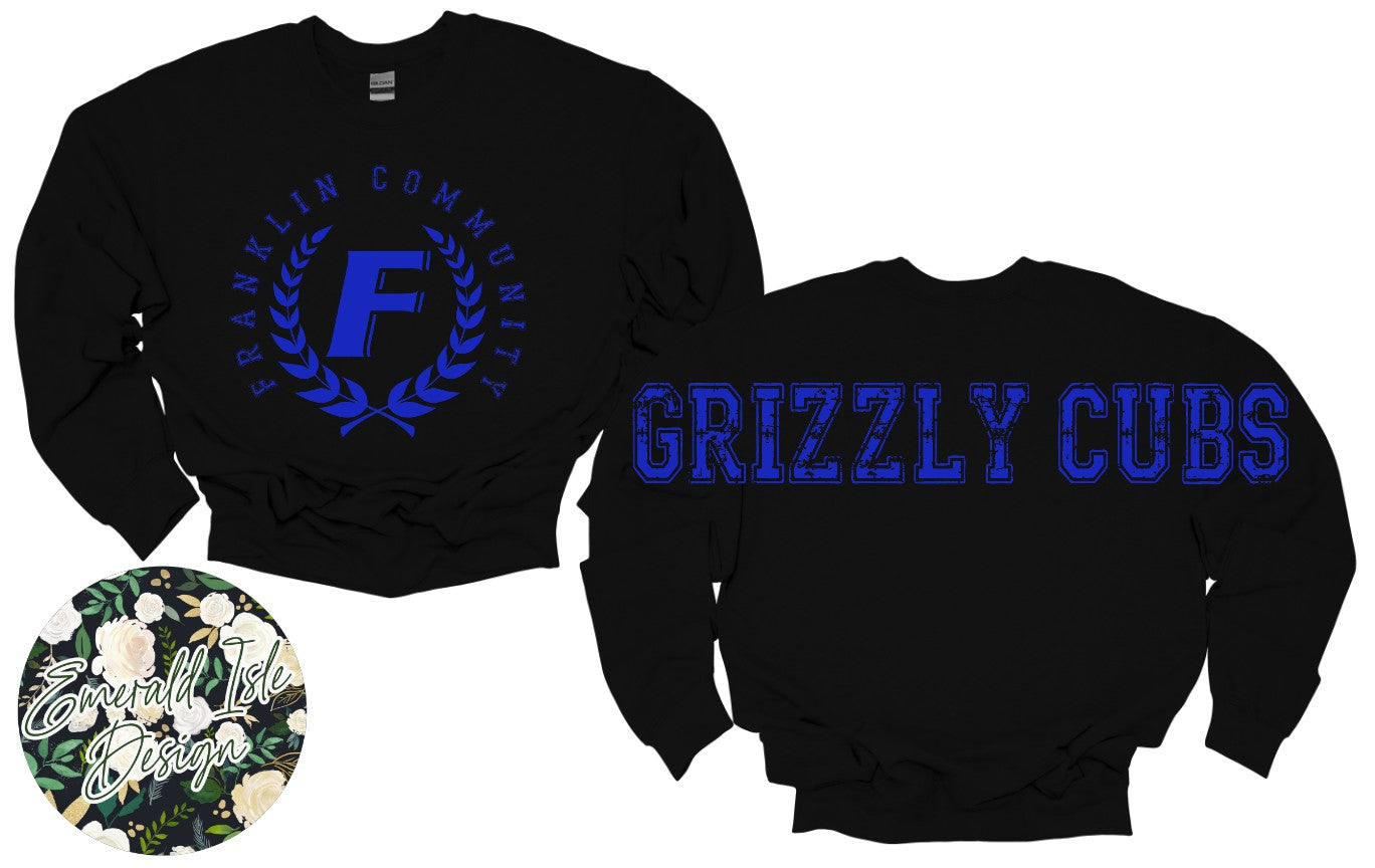 Franklin Grizzly Cubs Oversized Horizontal Design Style 2 on Crewneck Sweatshirt