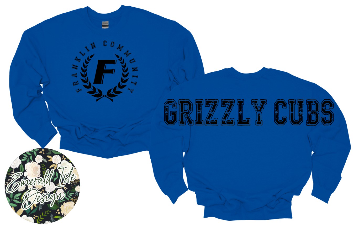 Franklin Grizzly Cubs Oversized Horizontal Design Style 2 on Crewneck Sweatshirt