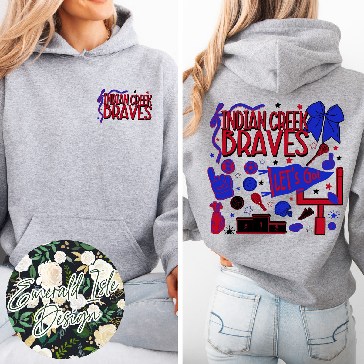 Indian Creek Braves Sports Doodles Design