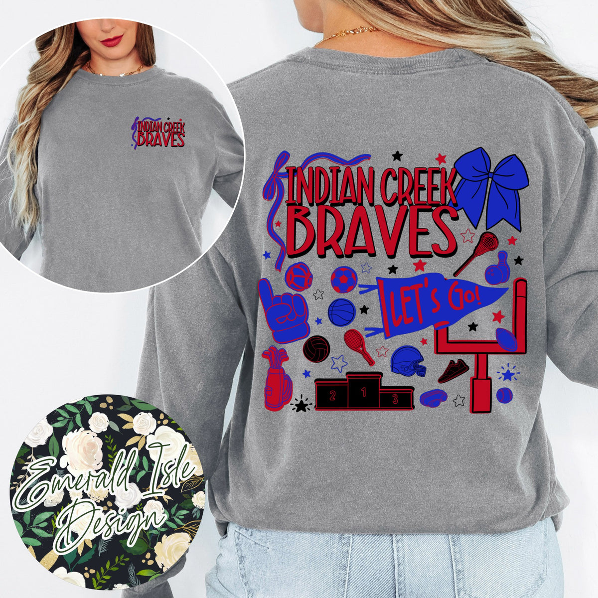 Indian Creek Braves Sports Doodles Design