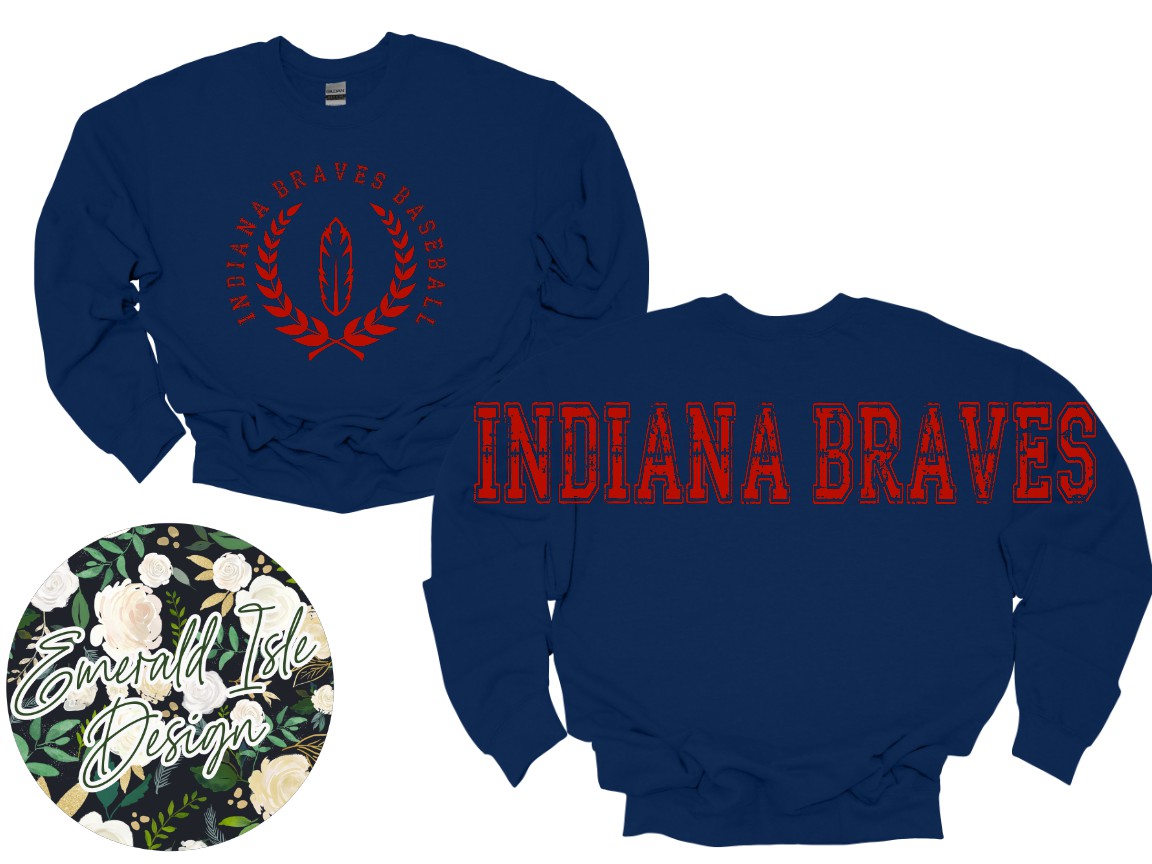 Indiana Braves Baseball Oversized Horizontal Design Style 2 on Crewneck Sweatshirt