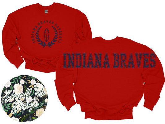 Indiana Braves Baseball Oversized Horizontal Design Style 2 on Crewneck Sweatshirt