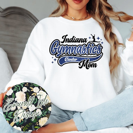 Indiana Gymnastics Center MOM Glitter Swoosh Design