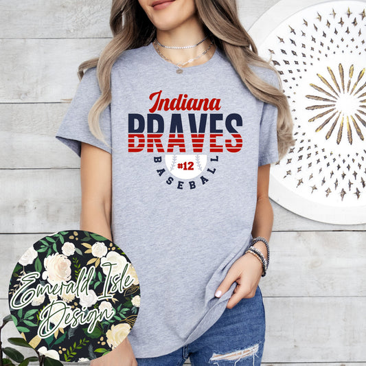 Indiana Braves Spliced Baseball Design with CUSTOM NUMBER