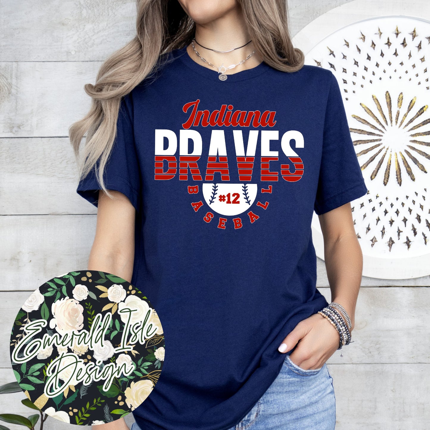 Indiana Braves Spliced Baseball Design with CUSTOM NUMBER