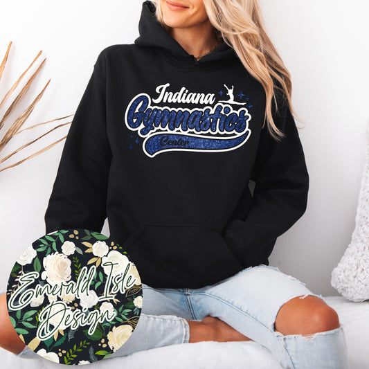 Indiana Gymnastics Center Glitter Swoosh Design