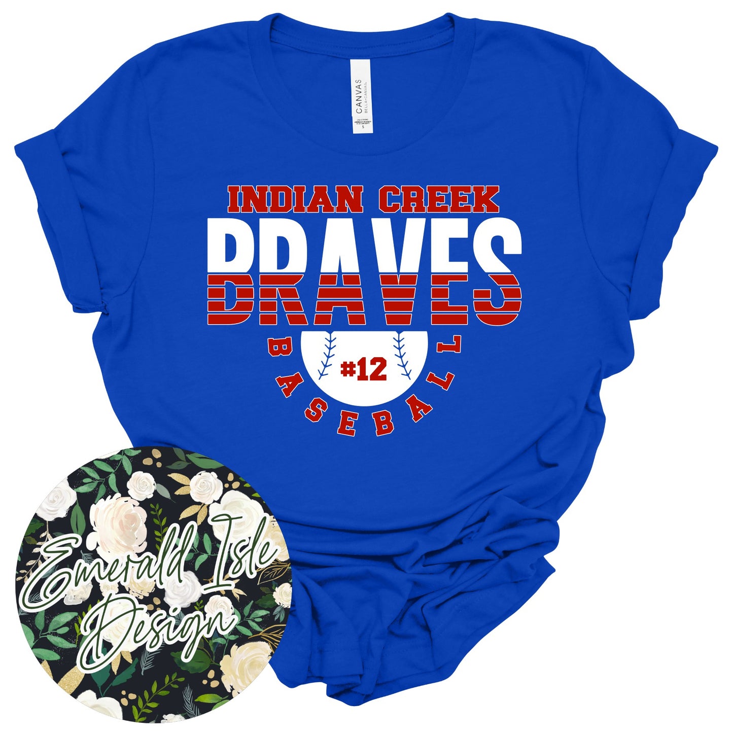 Indian Creek Spliced Baseball Design with CUSTOM NUMBER