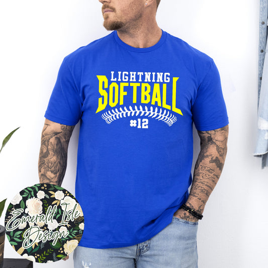 Lightning Softball Lace Design with CUSTOM NUMBER