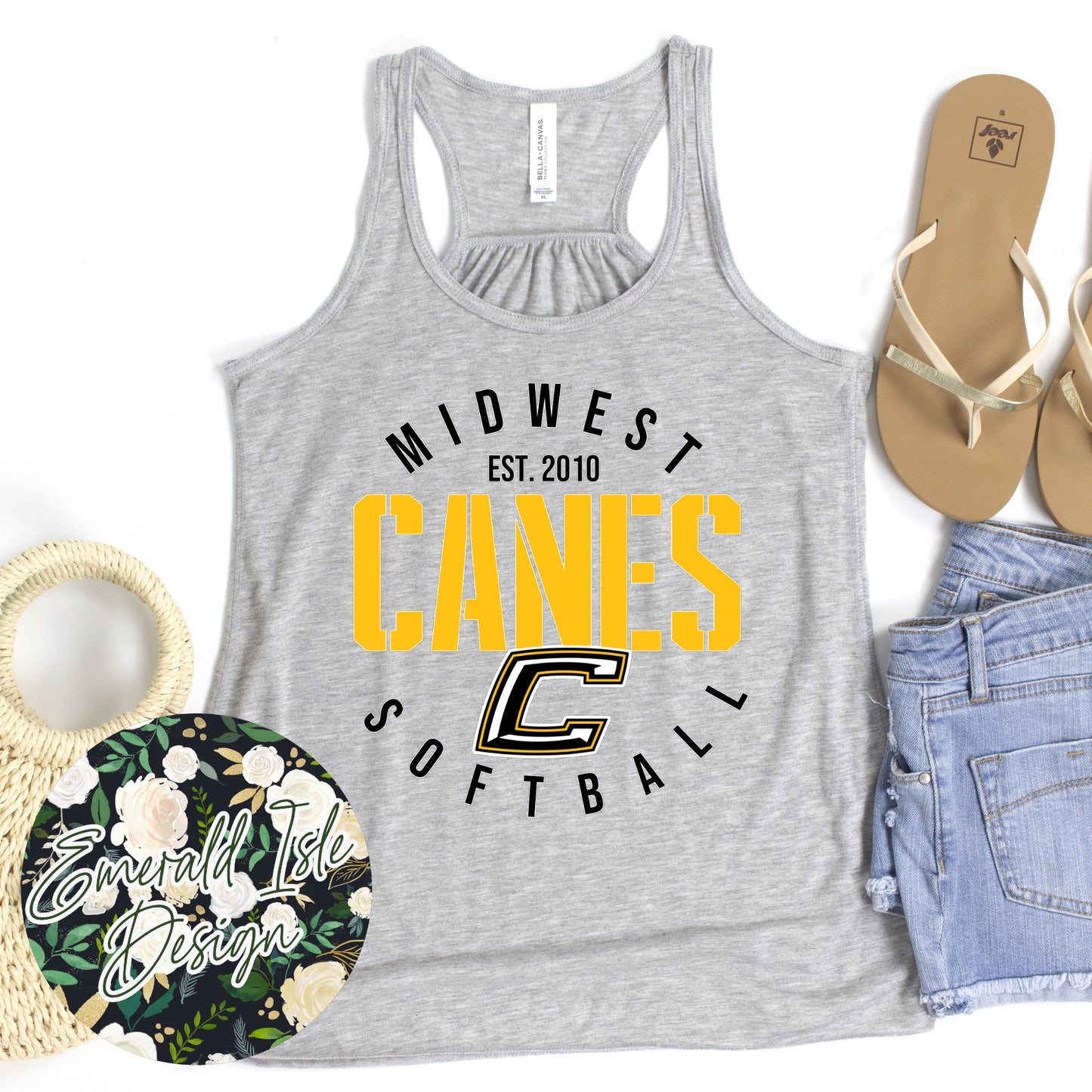 Midwest Canes **Softball** Est. 2010 Design Ladies Racerback Tank