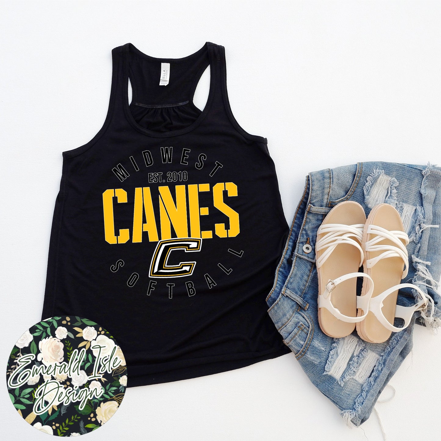 Midwest Canes **Softball** Est. 2010 Design Ladies Racerback Tank