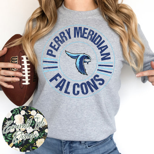 Perry Meridian Falcons Distressed Circle Design