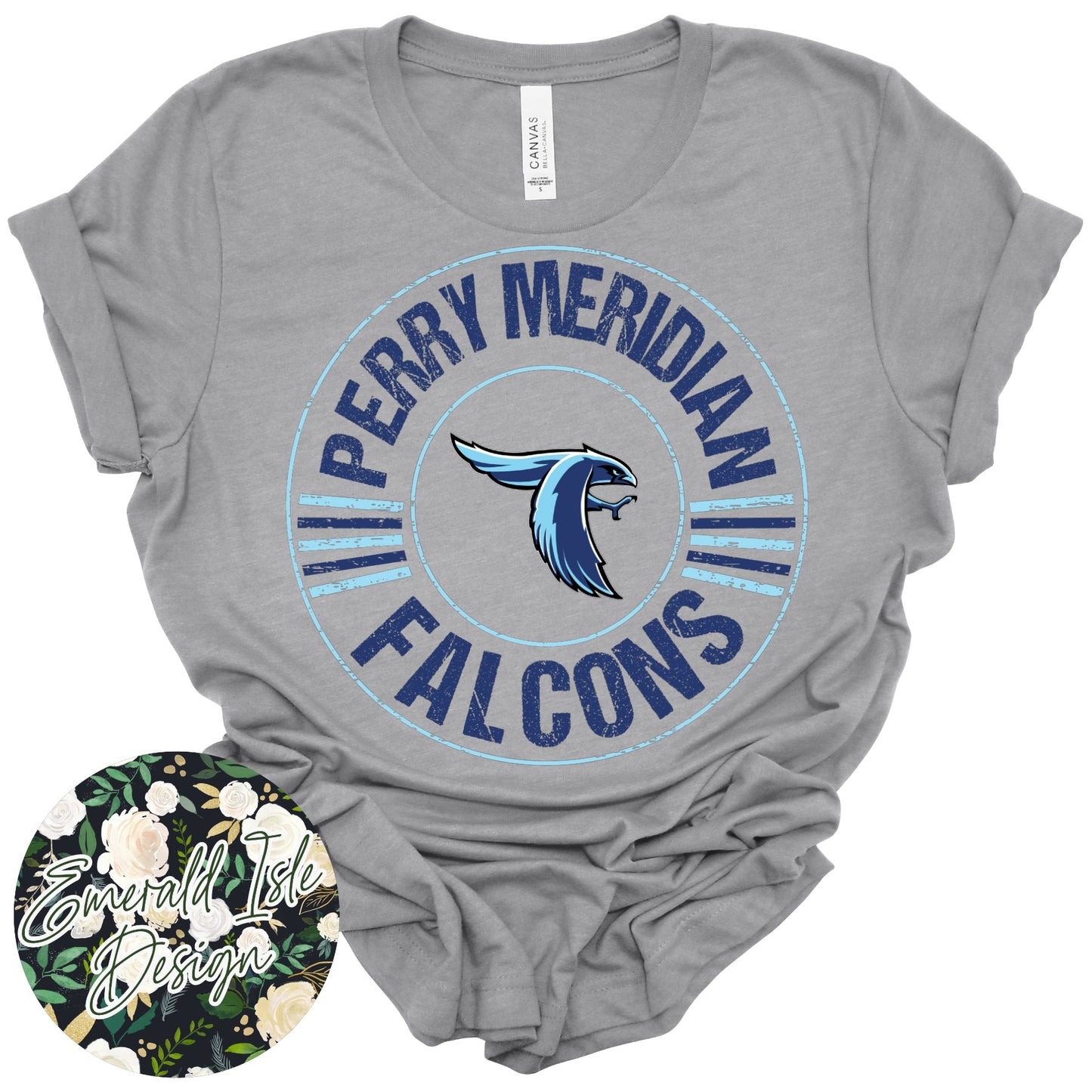 Perry Meridian Falcons Distressed Circle Design