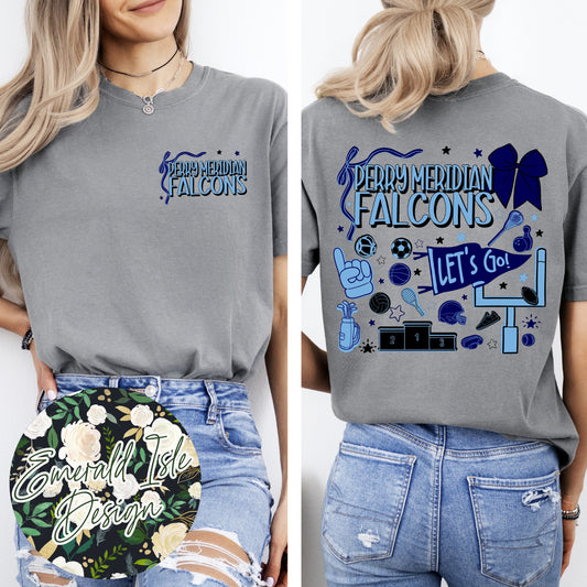 Perry Meridian Falcons Sports Doodles Design