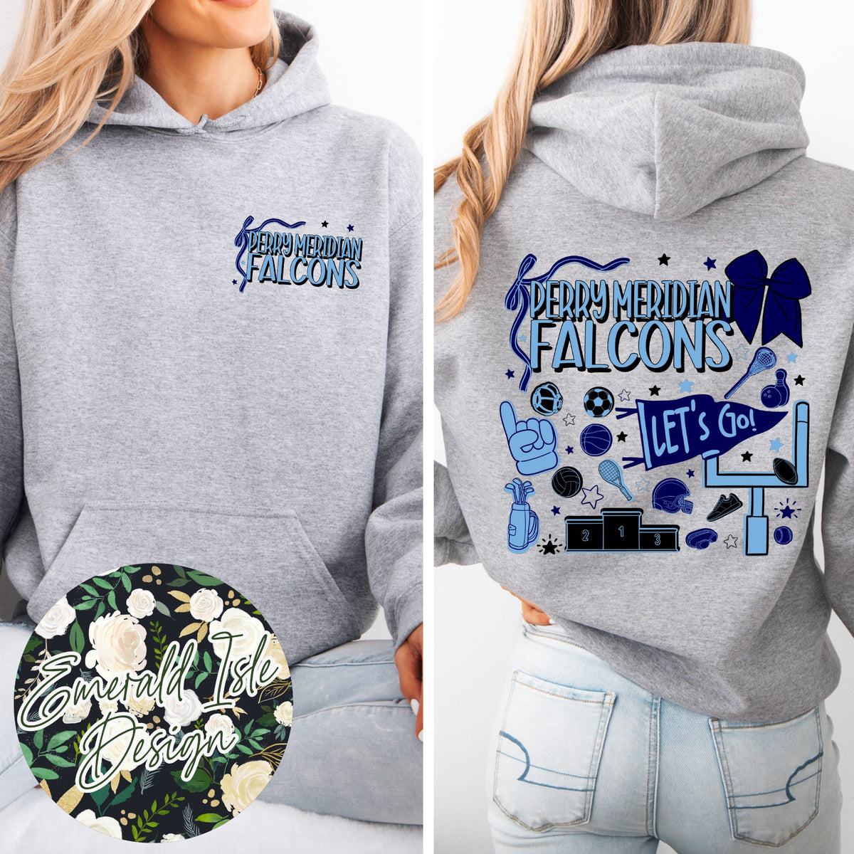 Perry Meridian Falcons Sports Doodles Design