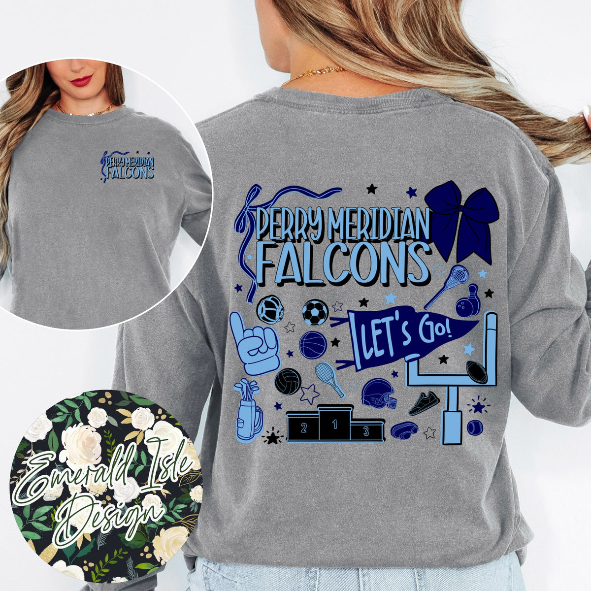 Perry Meridian Falcons Sports Doodles Design