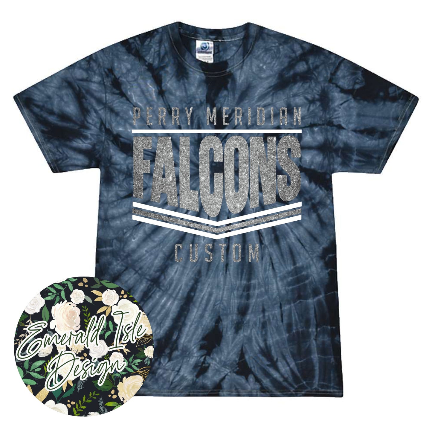 Perry Meridian Glitter Stripes Design on Tie Dye with Option for Custom Word at the Bottom