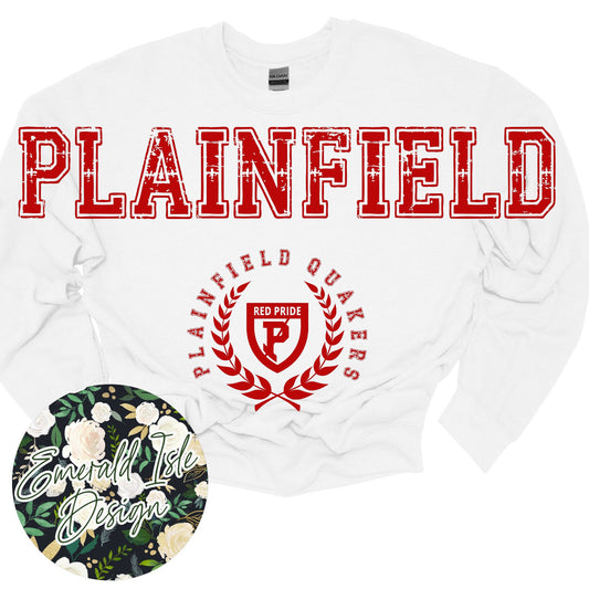 Plainfield Quakers Oversized Horizontal Design on Crewneck Sweatshirt