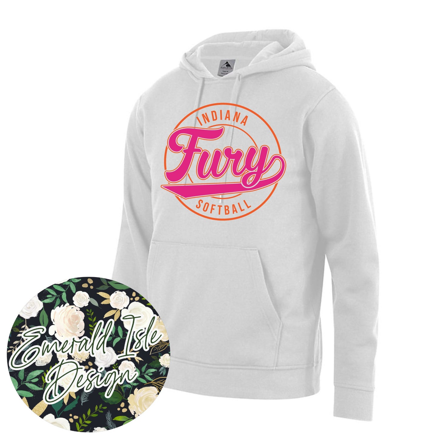 Indiana Fury Softball Retro Circle Design with Option of Glitter or Metallic Puff On Augusta Performance Apparel