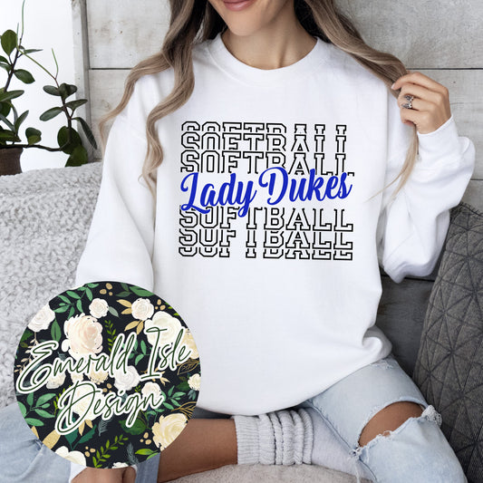 Lady Dukes Softball Repeat Metallic Puff Design