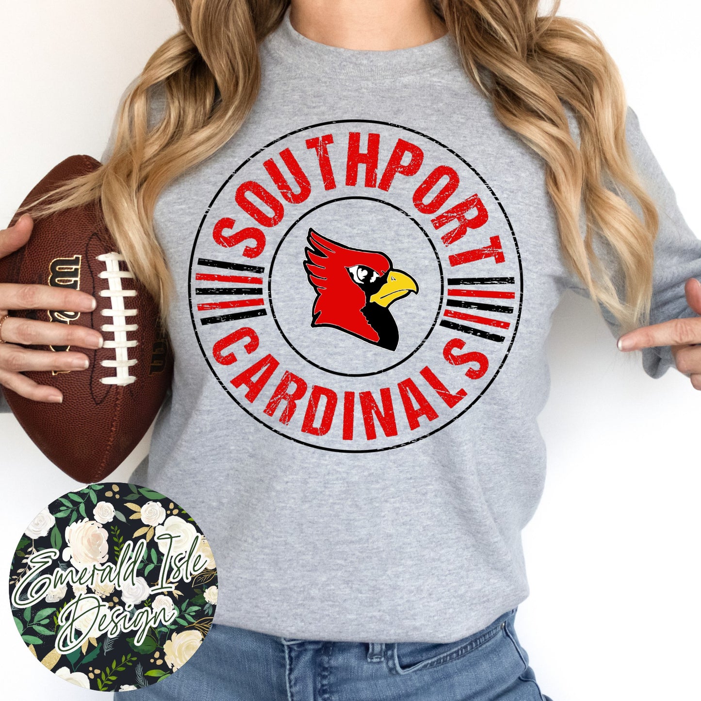 Southport Cardinals Distressed Circle Design