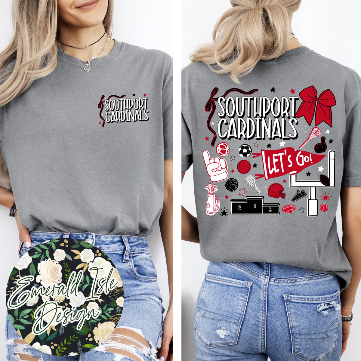 Southport Cardinals Sports Doodles Design