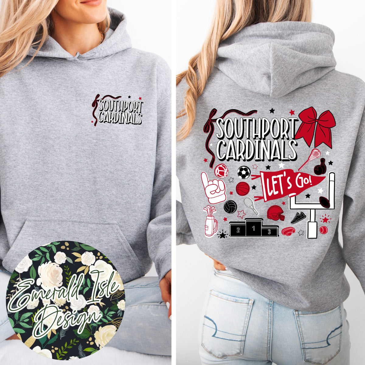 Southport Cardinals Sports Doodles Design