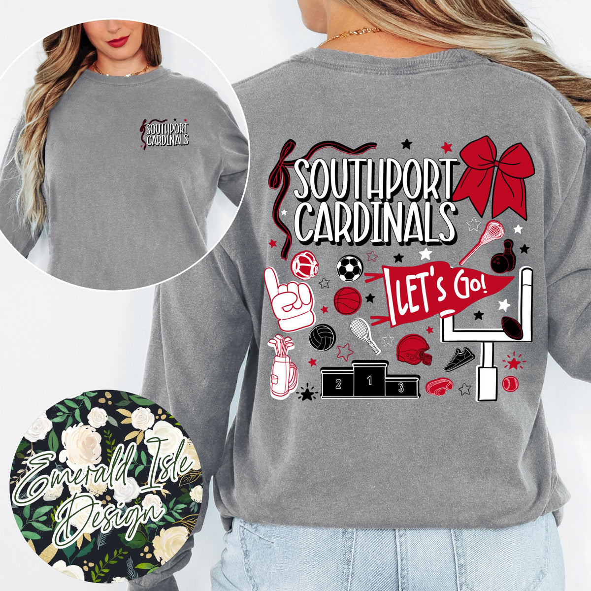 Southport Cardinals Sports Doodles Design
