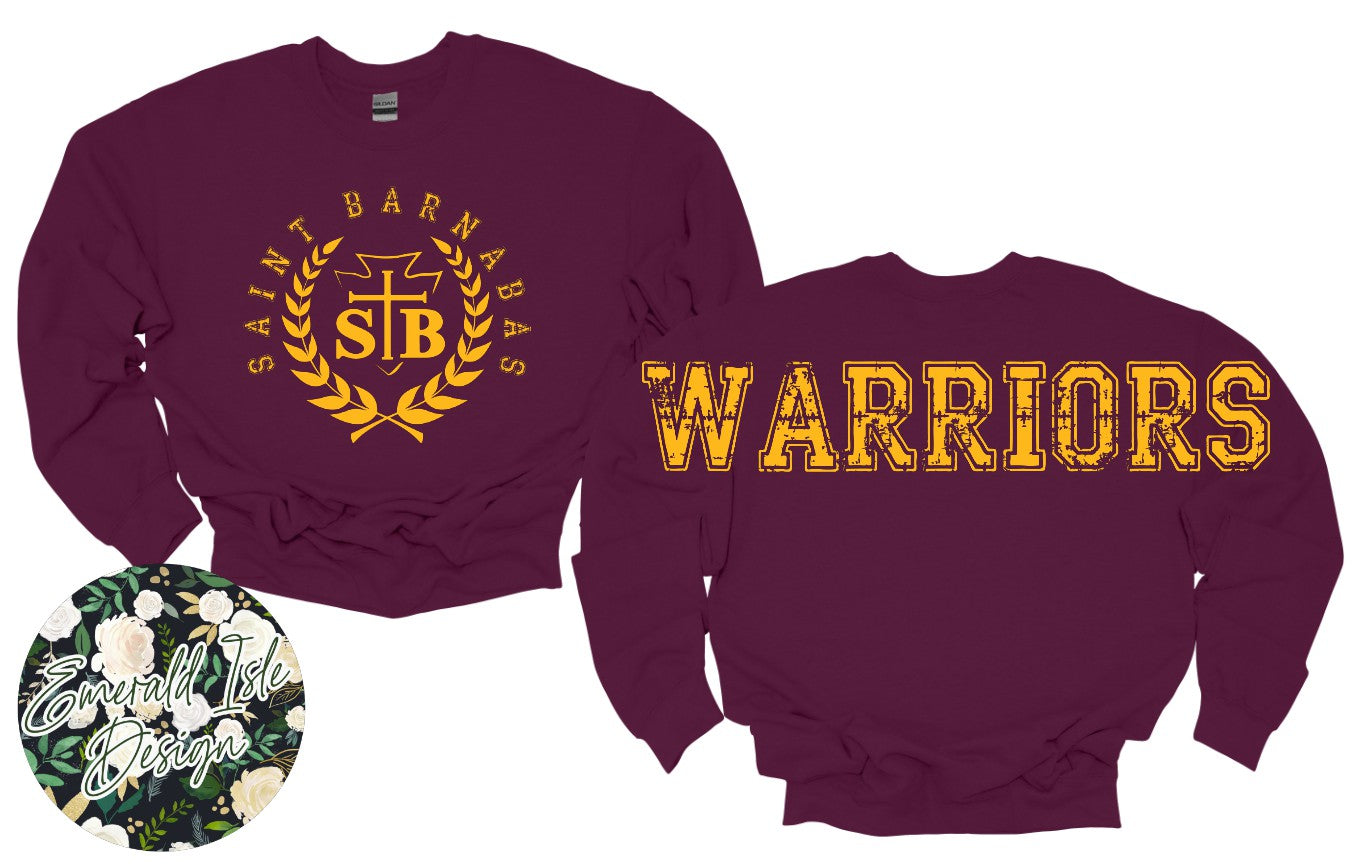 St. Barnabas Warriors Oversized Horizontal Design Style 2 on Crewneck Sweatshirt