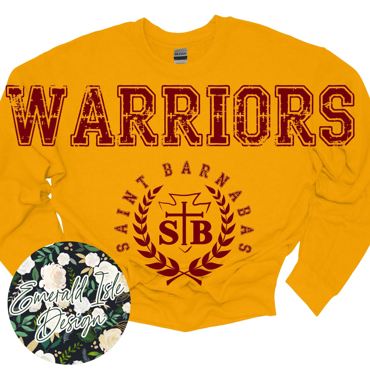 St. Barnabas Warriors Oversized Horizontal Design on Crewneck Sweatshirt