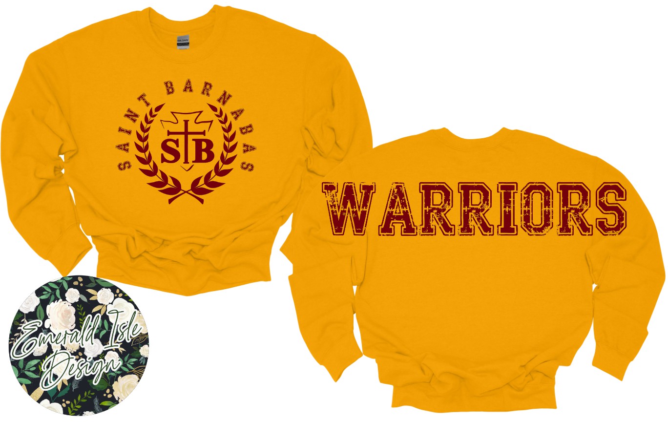 St. Barnabas Warriors Oversized Horizontal Design Style 2 on Crewneck Sweatshirt