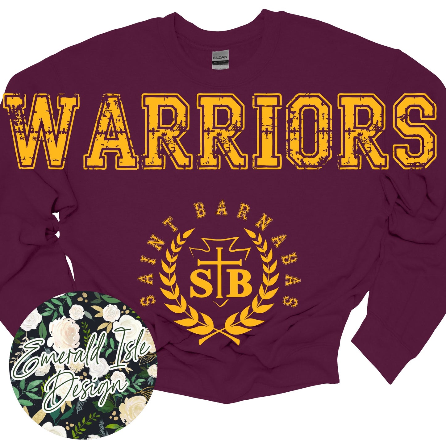 St. Barnabas Warriors Oversized Horizontal Design on Crewneck Sweatshirt